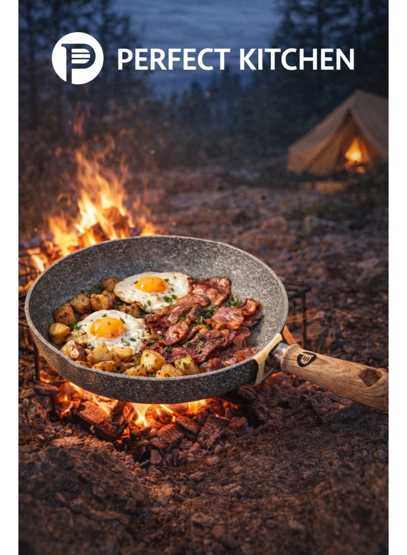 PERFECT KITCHEN Aluminum frypan 28 cm with wood hand  black color - Image 2